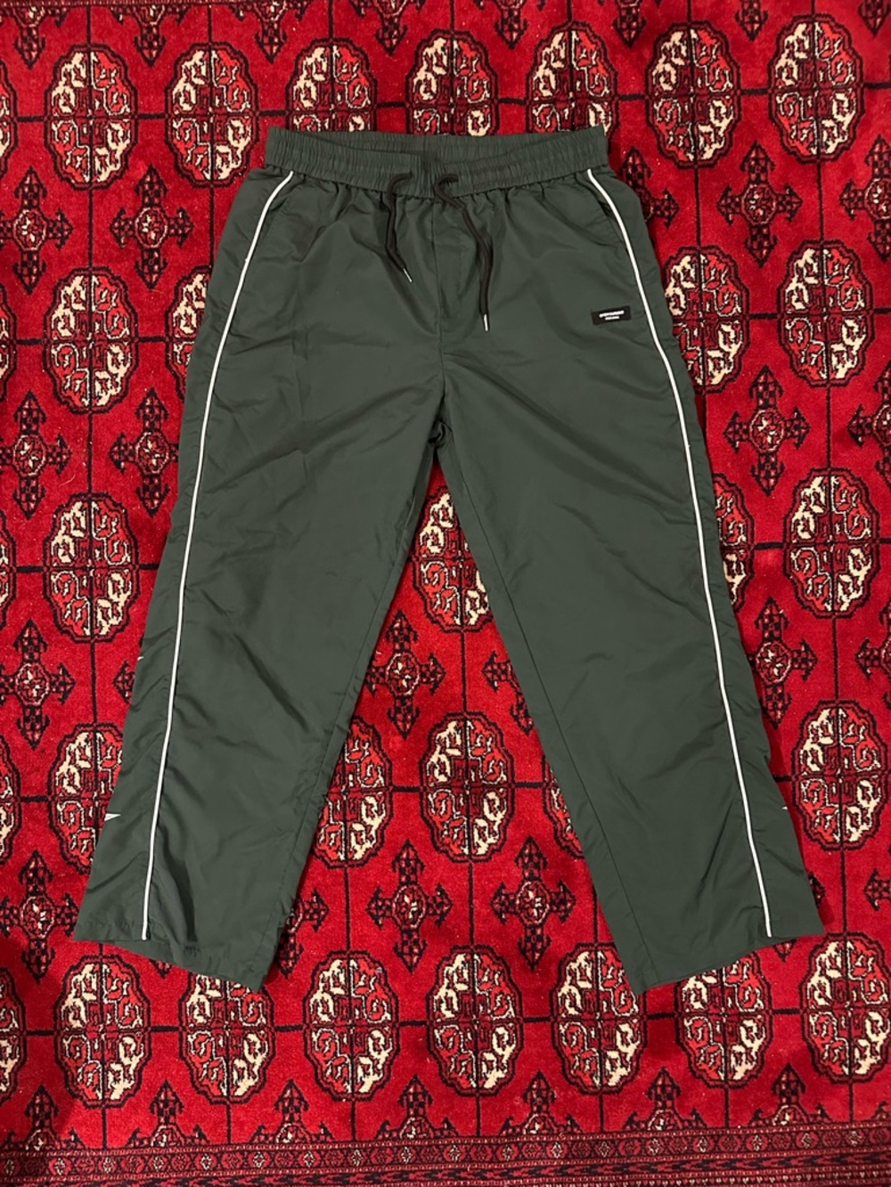 Men's Olive Green Cargo Track Pants with Side Piping